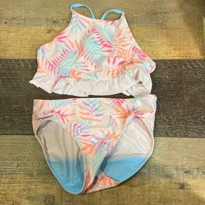 Justice reversible bikini size 18 palm fronds and ombré